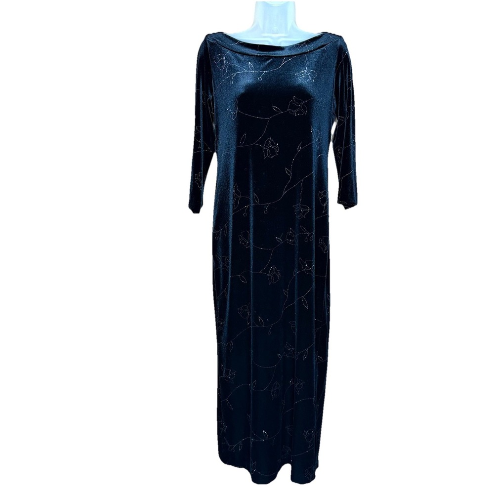 90s Y2K Positive Attitude Dress 8 Black Velvet Glitter Floral Whimsigoth  Witchy